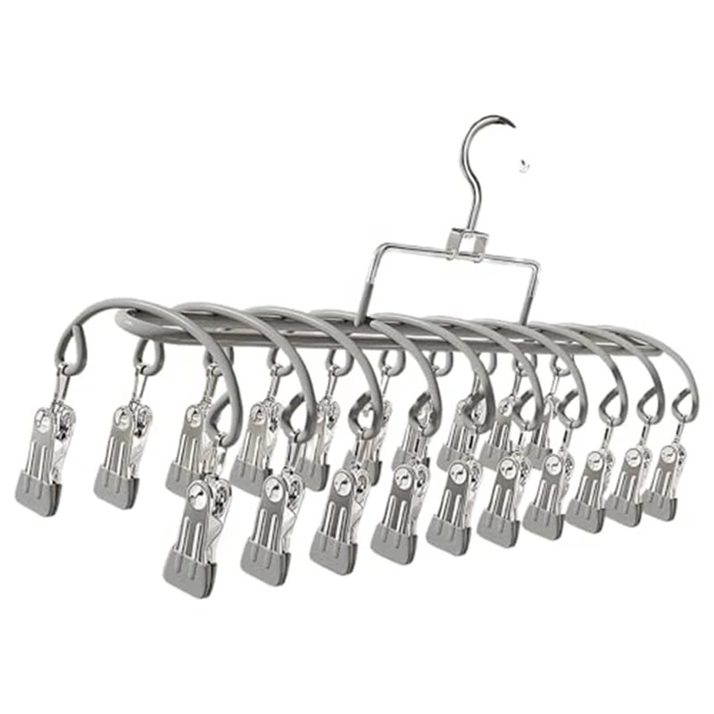 RABIT AS59~ PVC& Stainless Steel 20-Clip Space-Saving Pants Hanger, Multi-Use Closet Organizer For Clothes For Jeans, Skirts,