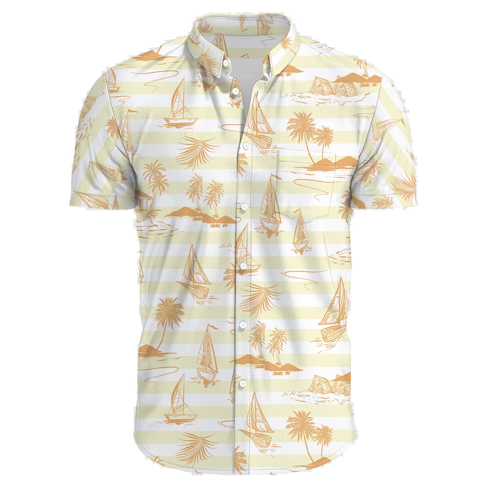 Festive Carnival Short Sleeve Hawaiian Shirt Men Summer Mens Hawaiian Shirts Casual Tropical Plants Print Beach Aloha Shirt Men