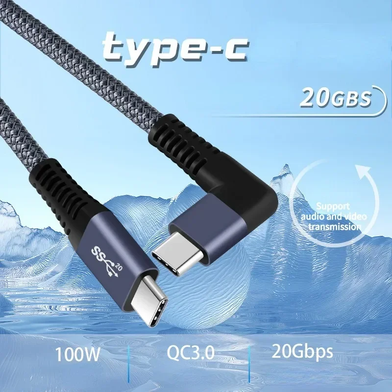 

20Gbps USB C Cable Fast Charge Type C Cord 90 degrees 100W HD 4K @60Hz Braided Male to Male for Macbook Xiaomi