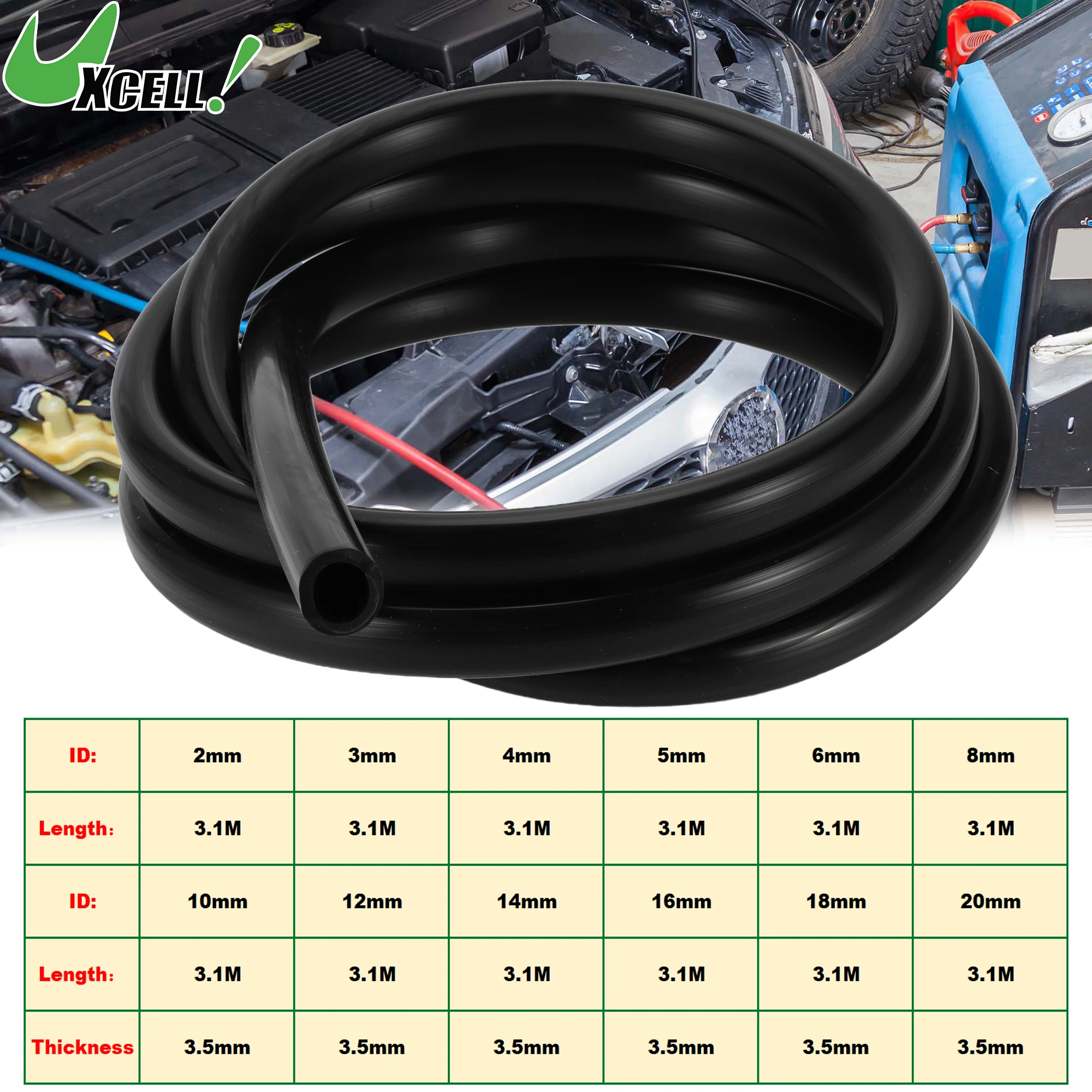 

UXCELL 3.1M Long Silicone Vacuum Tubing Hose Engine Car Vacuum Line Silicone High Temperature 2mm-20mm ID 3.5mm Thickness