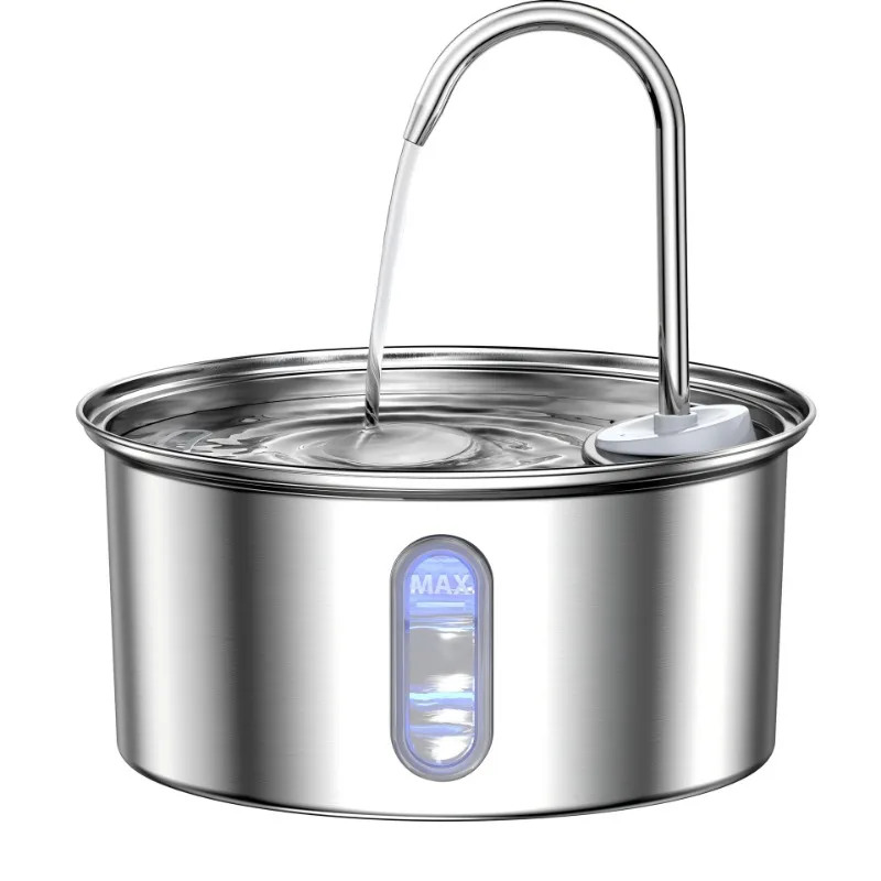 

Stainless Steel Pet Water Fountain Cat Dog Automatic Dispenser Circulating Filter Quiet USB Powered Water Level Window LED Light