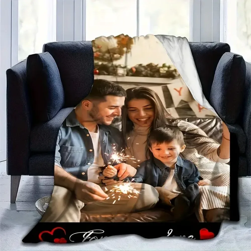 1 Stück Flanelldecke mit individuellem Foto – HD-personalisierter Überwurf für Familien, Eltern, Halloween, Weihnachten, Geburtstage, weicher und warm