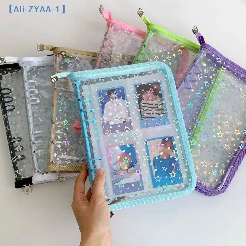 【ZYAA-1】1 Stück DIY Tagebuch Transparentes Kpop Idol Fotoalbum A5 Laser Star Reißverschluss-Ordner Sammelbuch Nachfüllbarer Organizer