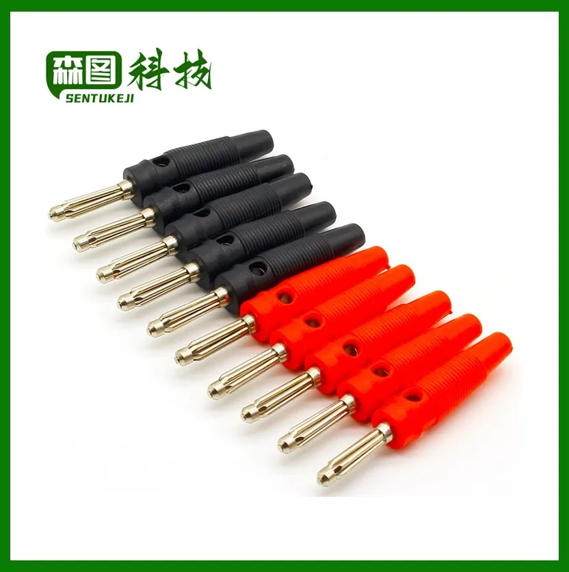 Conector de banana empilhável lateral sem solda, cobre vermelho e preto, 5 pares, 10pcs, 4mm