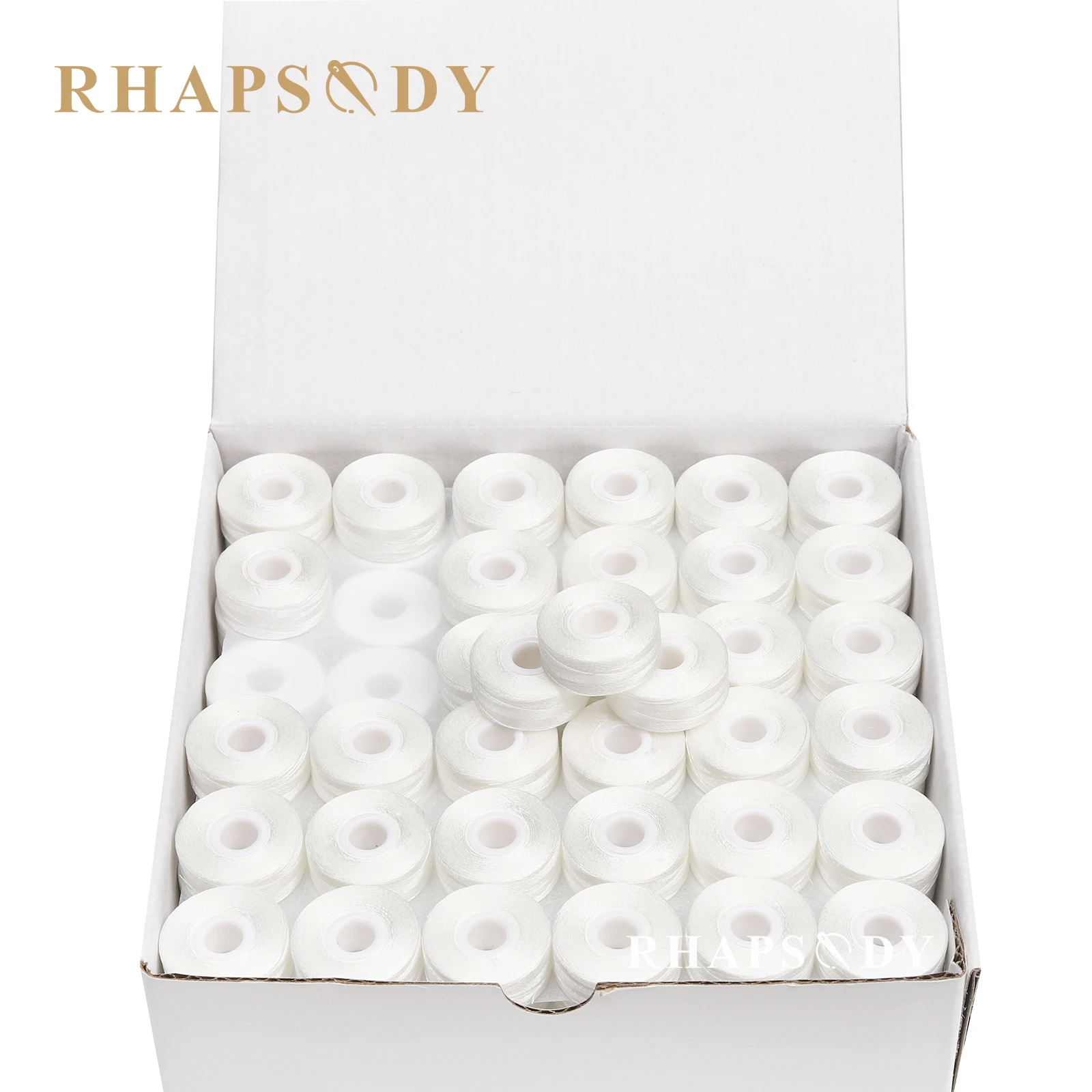 Rhapsody 144 Stück Typ L SA155 vorgewickeltes Spulenfaden 75D 60WT Seitenlos für kommerzielle Heim-Sticknähmaschinen Weiß Schwarz – Detail 2