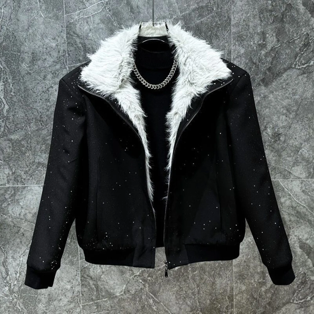 Mens Spring Jacket Night Sky Fur Collar Warm Casual Streetwear Fashion Youth Outdoor Long Sleeve Top Men'S Clothing 2026 New