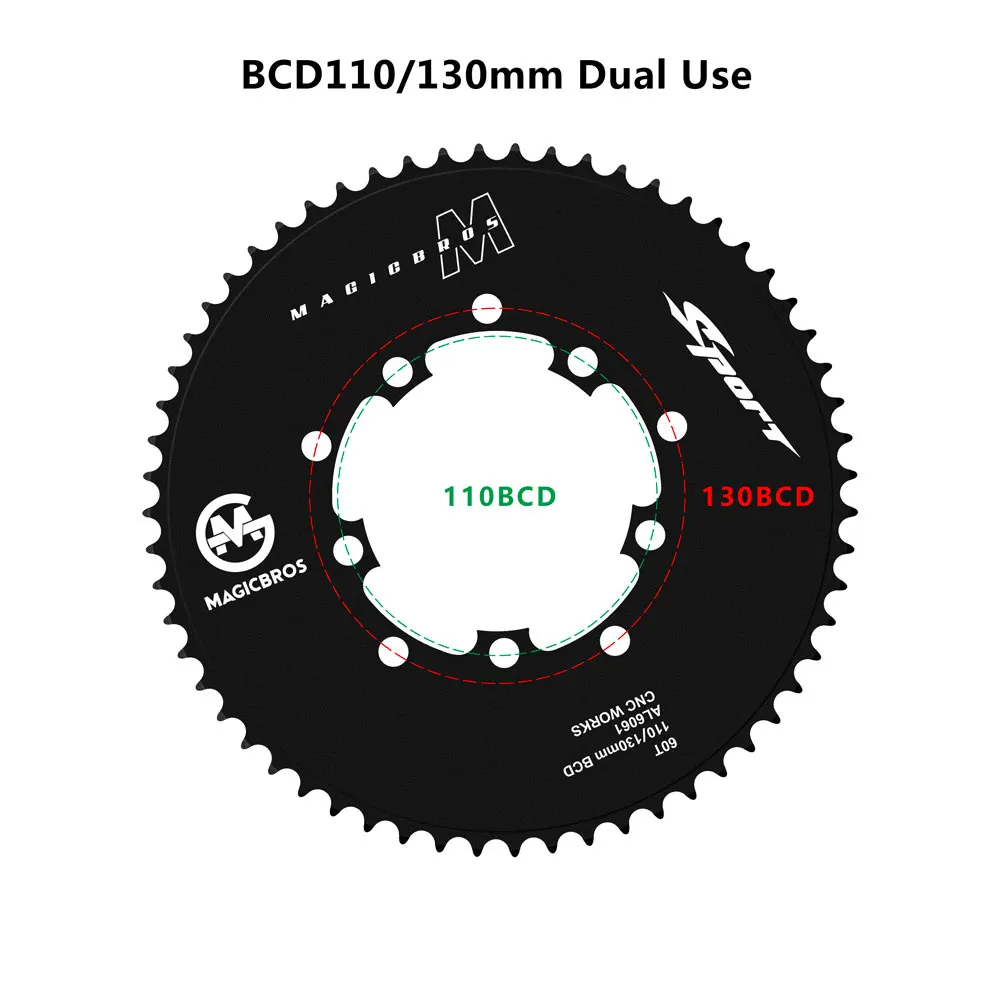 magicbros pcd 110/130 厚歯 チェーンリング 54T MAGICBROS BCD 110MM 130MM Dual Use Fixed Gear Bike Round Chainring