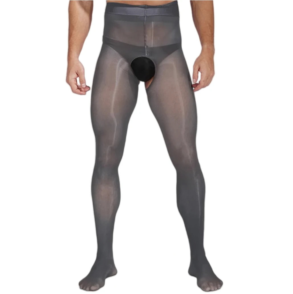 

Men's Open Crotch Leggings Sexy Oil Glossy Tights Male Ultra Thin Bodystockings Mens Underwear Soft Slim Leg Pantyhose