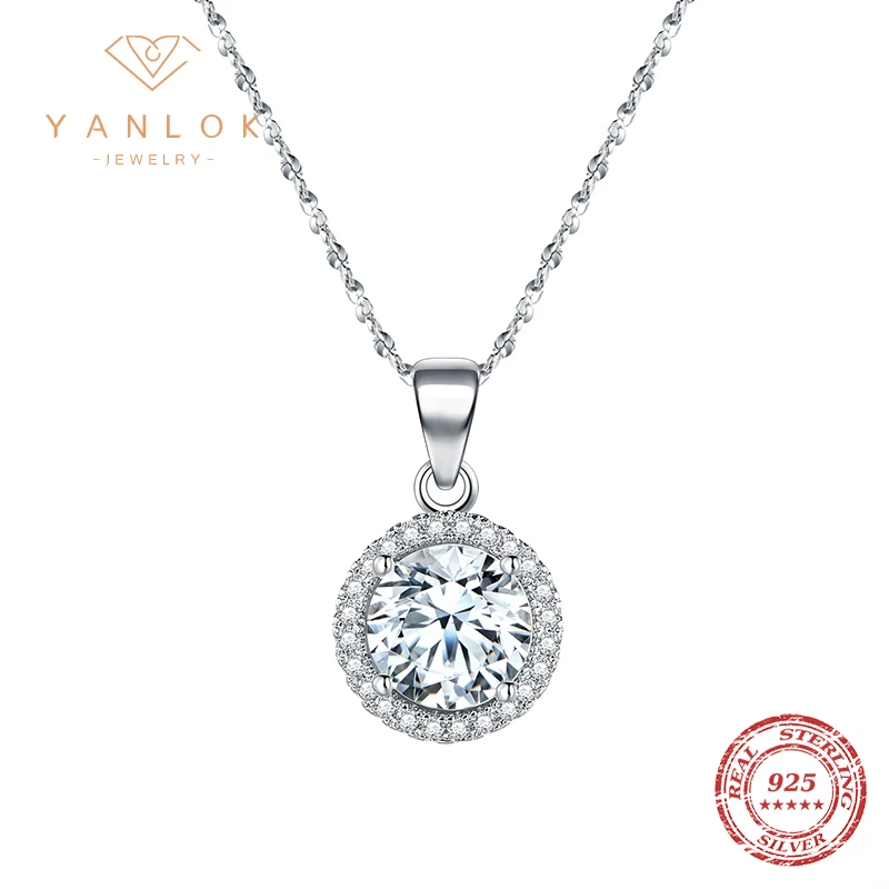 

YANLOK Trendy Clear CZ Circle Round Adjustable Sterling Silver 925 Pendant Necklace for Women Charm Necklace Wedding Jewelry