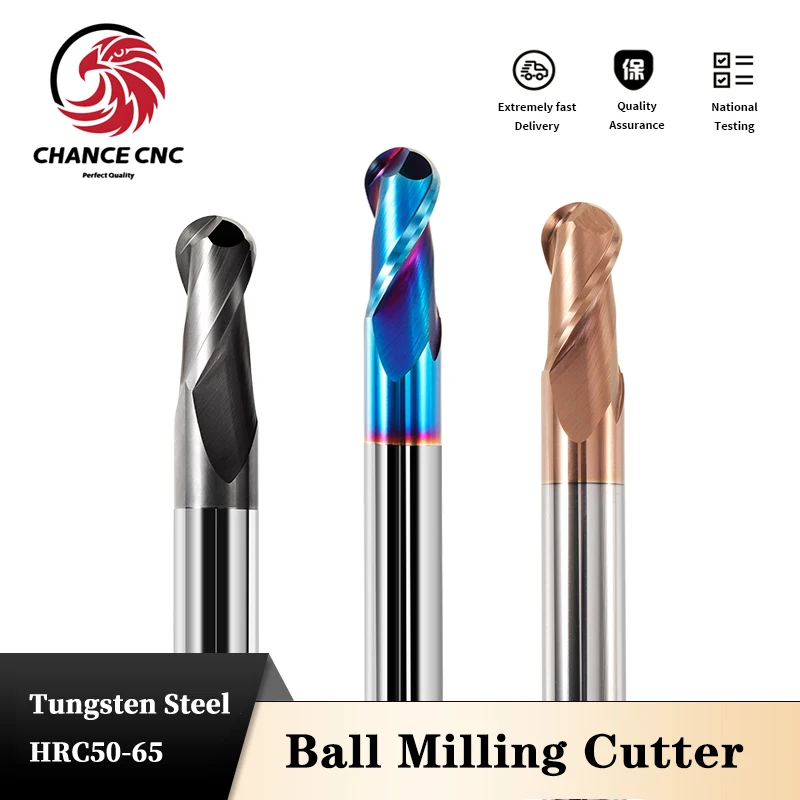 Carbide Round Nose End Milling Cutter Tungsten Carbide Cutter CNC Router Bit Milling Tool HRC50 55 65 2 Flute Ball End mill