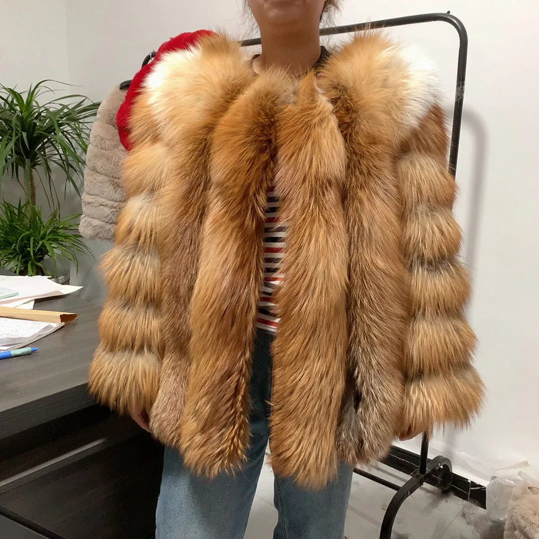 Women's clothing fur coat  red fox coat vertical stripe silver fox red fox fur coat  fox fur coat women's natural fur coat coat
