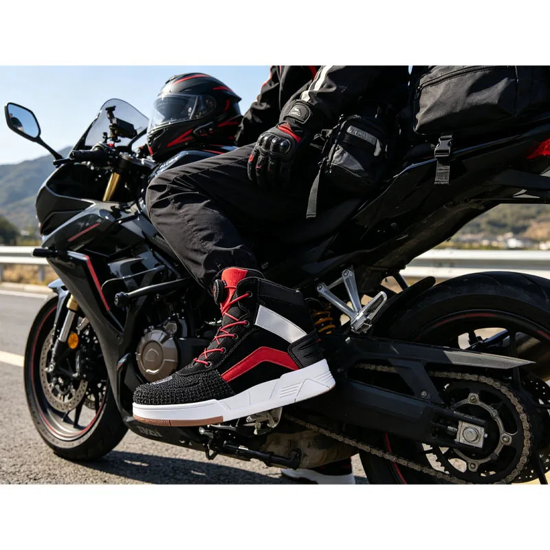 JG-wolf Unisex Waterproof Leather Motorcycle Sneakers Breathable Ankle Protective Guard Boots for Daily Motorbike Casual Riding