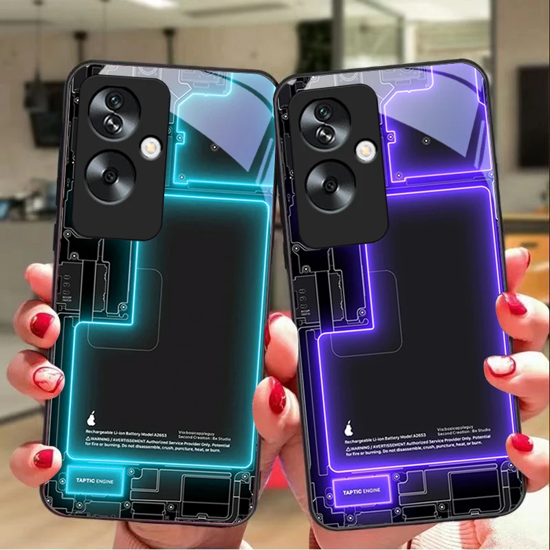 Blue circuit board For Oppo A79 5G 58 78 74 60 4G Reno 11F Realme GT 6 11 Note 50 10 C55 X2 Tempered glass black phone case