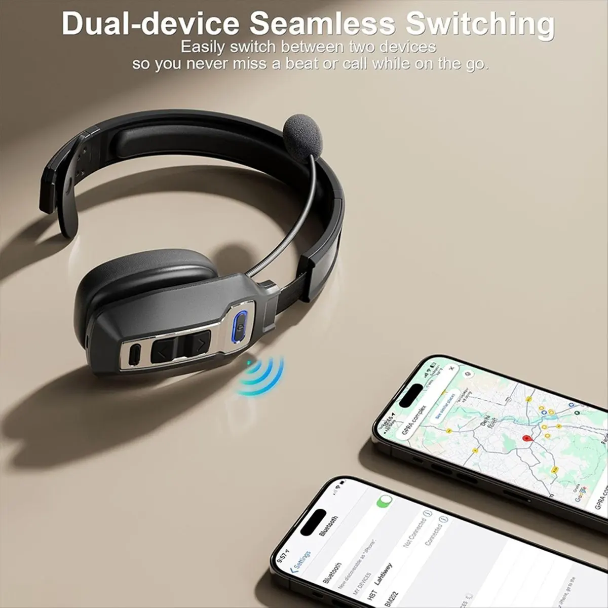 

[A75T] Bluetooth-гарнитура с микрофоном, Bluetooth-гарнитура для дальнобойщиков с AI-шумоподавлением и кнопкой отключения звука, накладные наушники