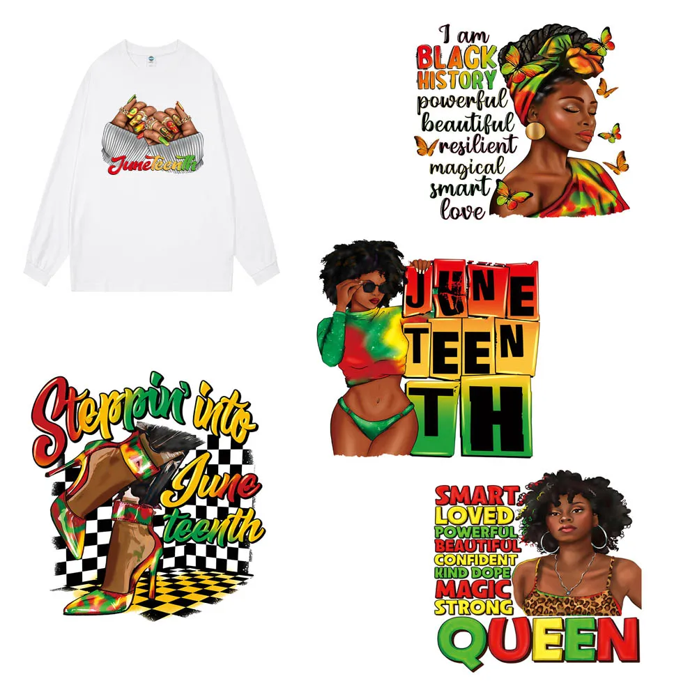 JuneTeenth DTF Press Printing transfers for T-Shirts DIY Black Girl Iron-On Stickers For Clothes Bags Ready to Press Patterns