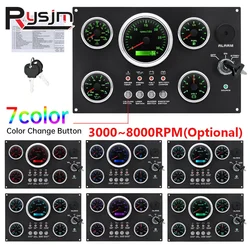 7 Color LED Gauge Set with Instrument Switch Panel 52mm Water Temp+Fuel+Oil Press+Voltmeter+85mm Tachometer For Boat Car Custom