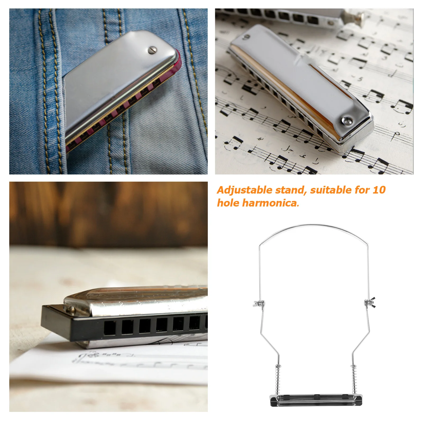 حامل هارمونيكا معدني ذو 10 فتحات، نوع معلق، دعم مستقر متين لممارسة الأداء، حامل رقبة هارمونيكا #4