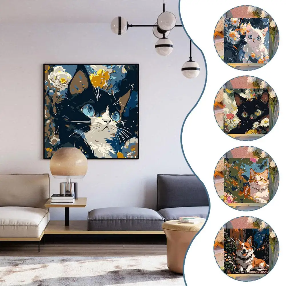 Warm Tone Cat Hand Drawn Style Animals DIY Digital Oil Painting Art Gift Home Decorate Handmade Artwork Gifts For Birthday Z2Q9