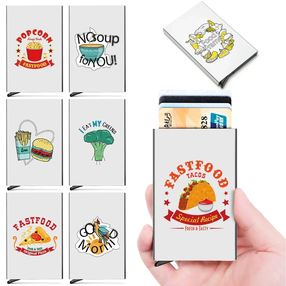

2026Anti-theft ID Credit Card Holder Men's Portable Carte Thin Aluminium Metal Wallets Pocket Case Food Pattern Credit Card Box