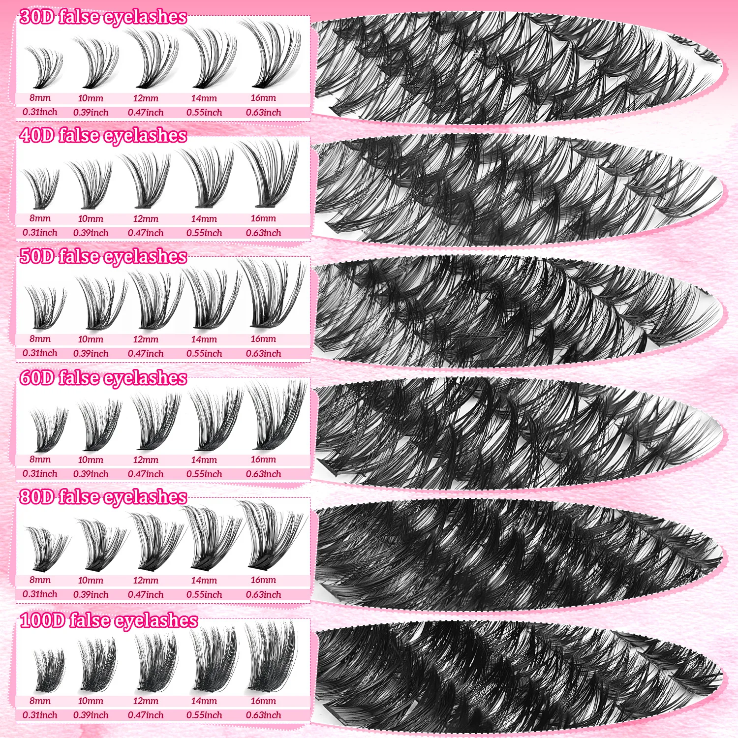 830Pcs Three Fold DIY Cluster Eyelash NEW 30D-100D Individual Lash Extensions Cosplay Thick Wispy Natural Lash Clusters