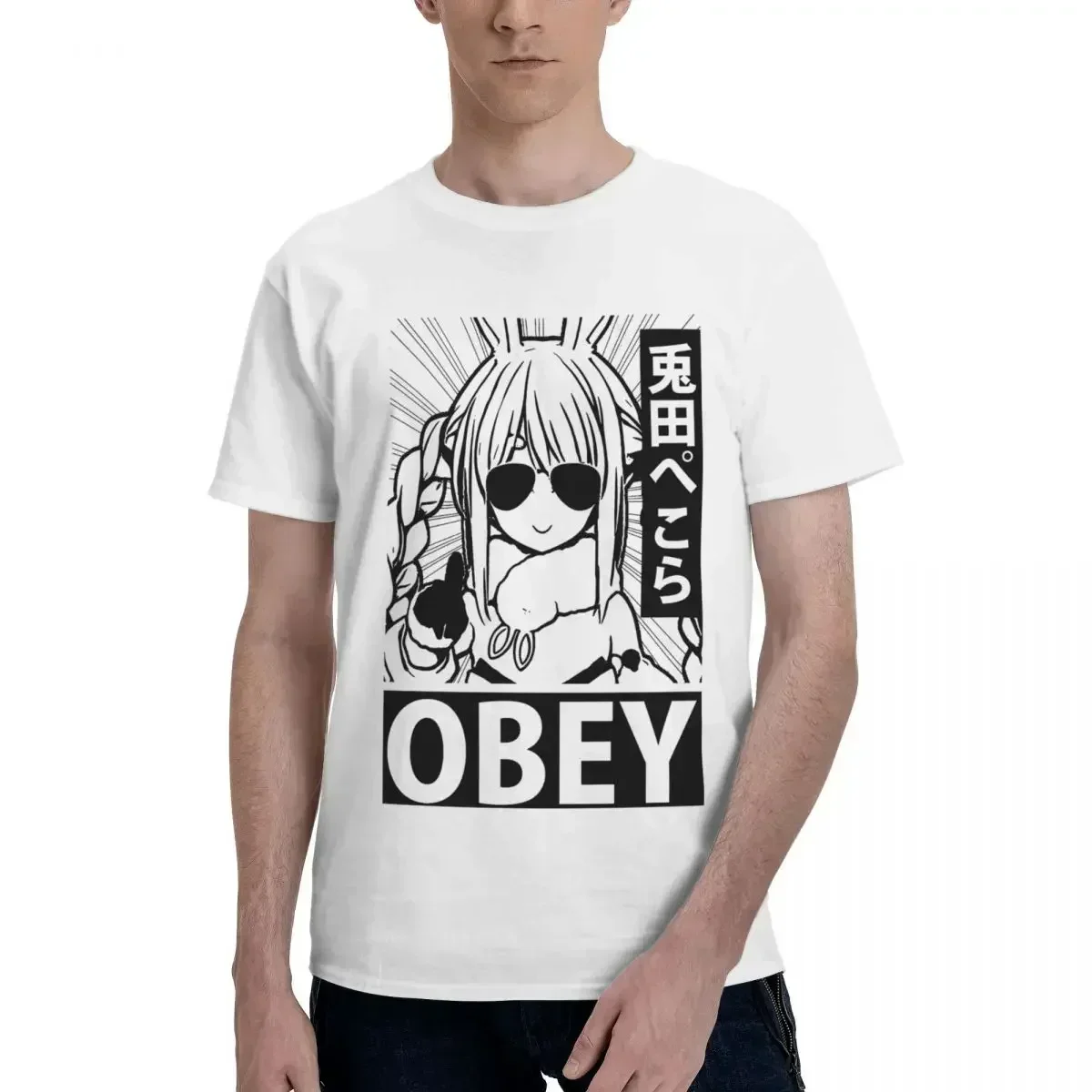 Hololive Cute Kawaii Virtual Idol TShirt for Men Usada Pekora Black White Humor Summer Sweatshirts T Shirt High Quality