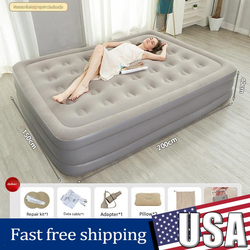 

Camping Outdoor Portable Three Layer Inflatable Bed Household Double Air Cushion Bed Thickened and Elevated Inflatable Mattress