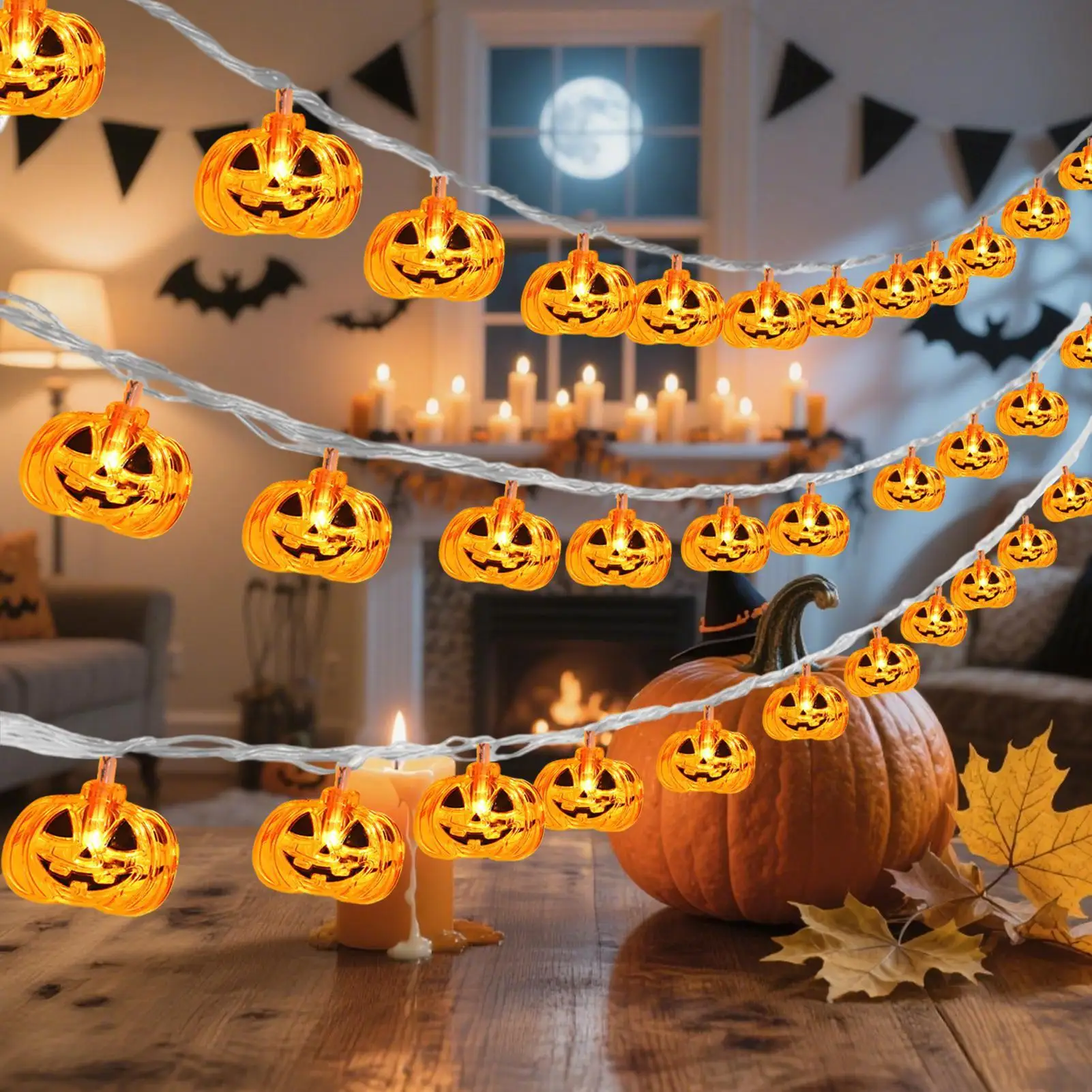 

Halloween Decorations Pumpkin String Lights Waterproof Orange Pumpkin Lantern Battery Operated Lights Seasonal Party Supplies