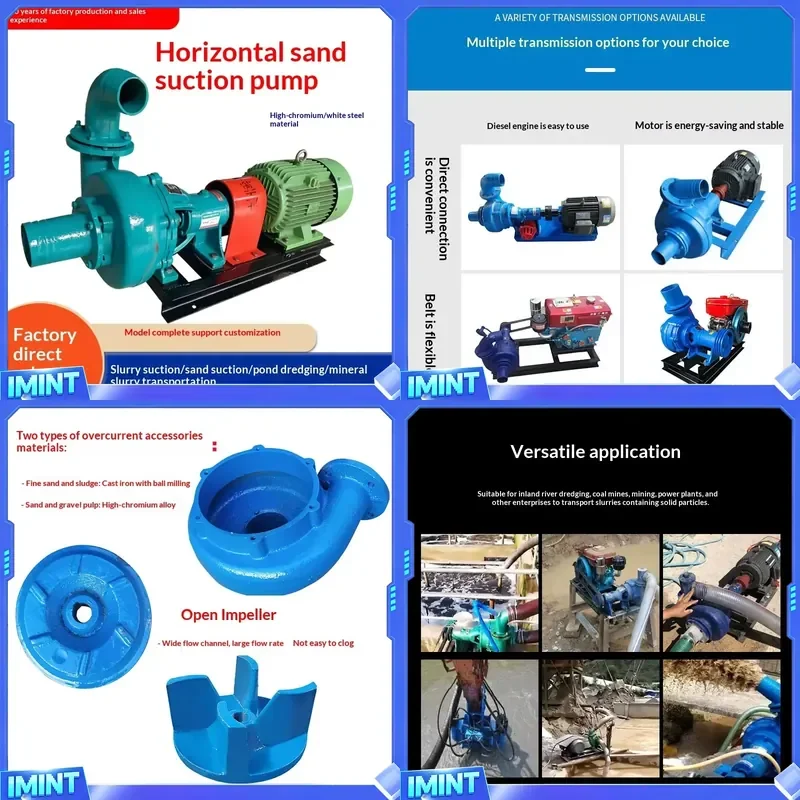 Bomba de lodos para piscinas de hierro, resistente al desgaste, duradera, pequeña, de 6 pulgadas, con succión de arena, motor eléctrico horizontal.