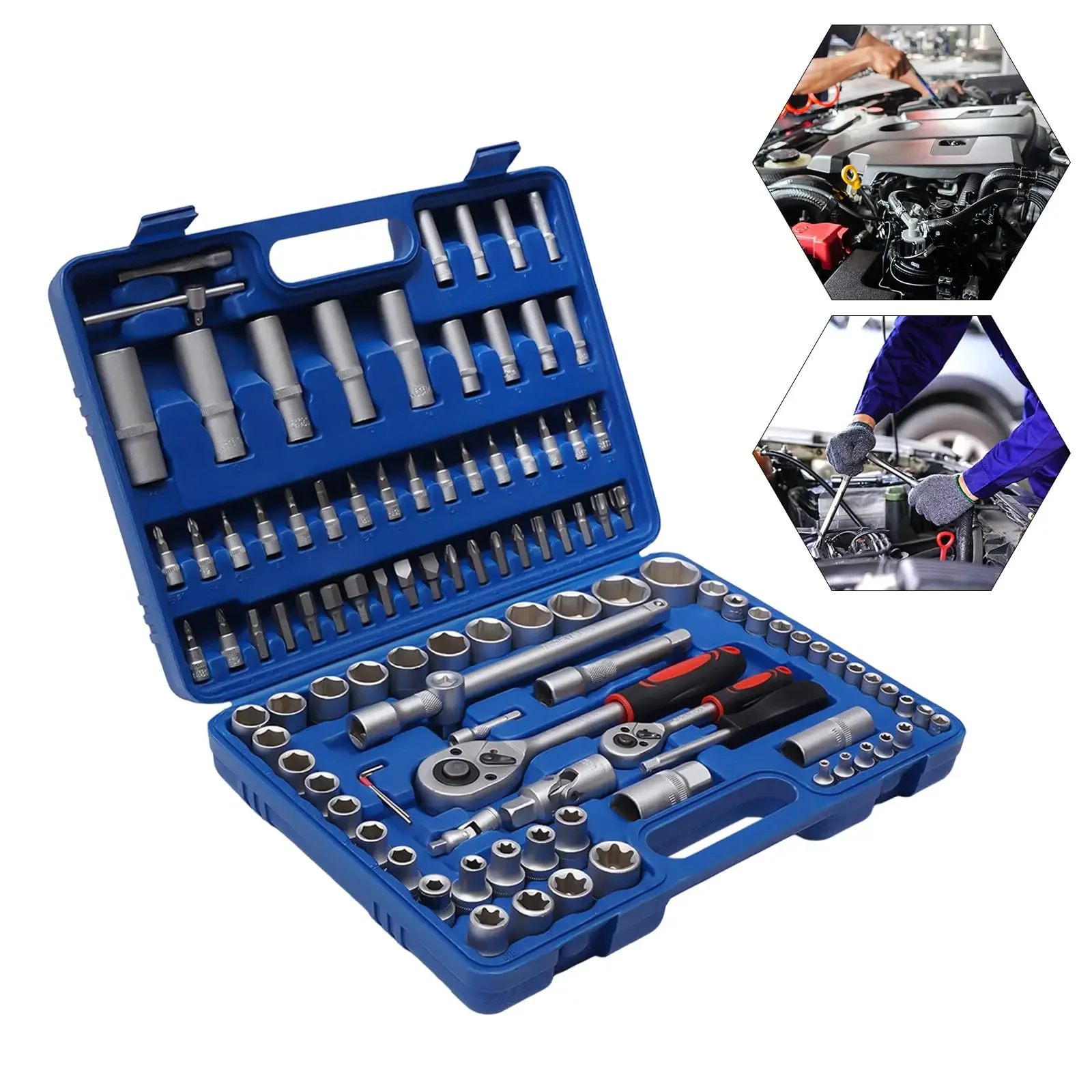 94Pcs/108Pcs Multi Function Car Socket Ratchet Wrench Wheel Auto Mechanic Manual Torque Tool Kit Home Repair Tool Box Auto