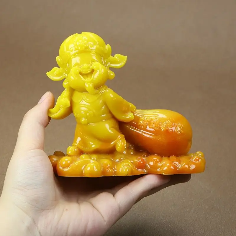 Imitation Shoushan stone handmade old objects retro collection jade carving Laotian yellow stone antique jade old God of Wealth