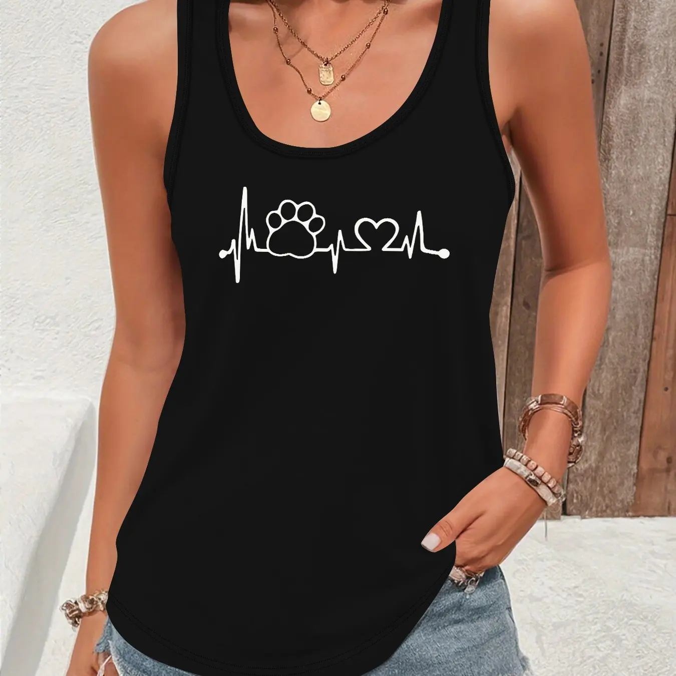 พิมพ์ฤดูร้อนผู้หญิงหลวมและส่วนบุคคล Dream Catcher ตาข่ายพิมพ์เสื้อกั๊กเสื้อยืดสบายแขนกุด