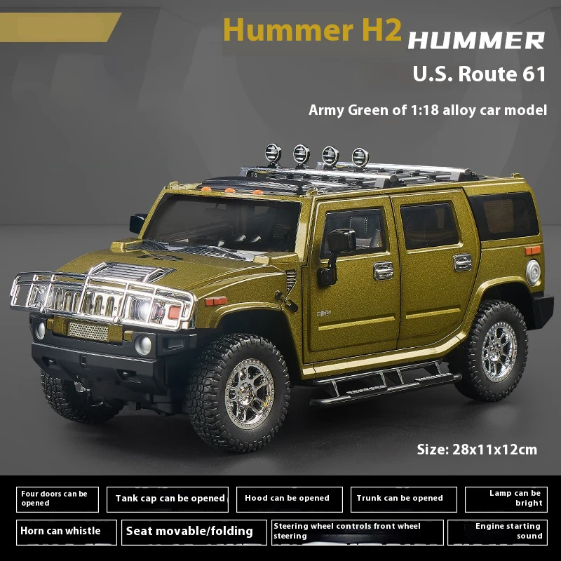 1:18 Hummer H2 Alloy Off Road Car Diecast Metal Model Sound And