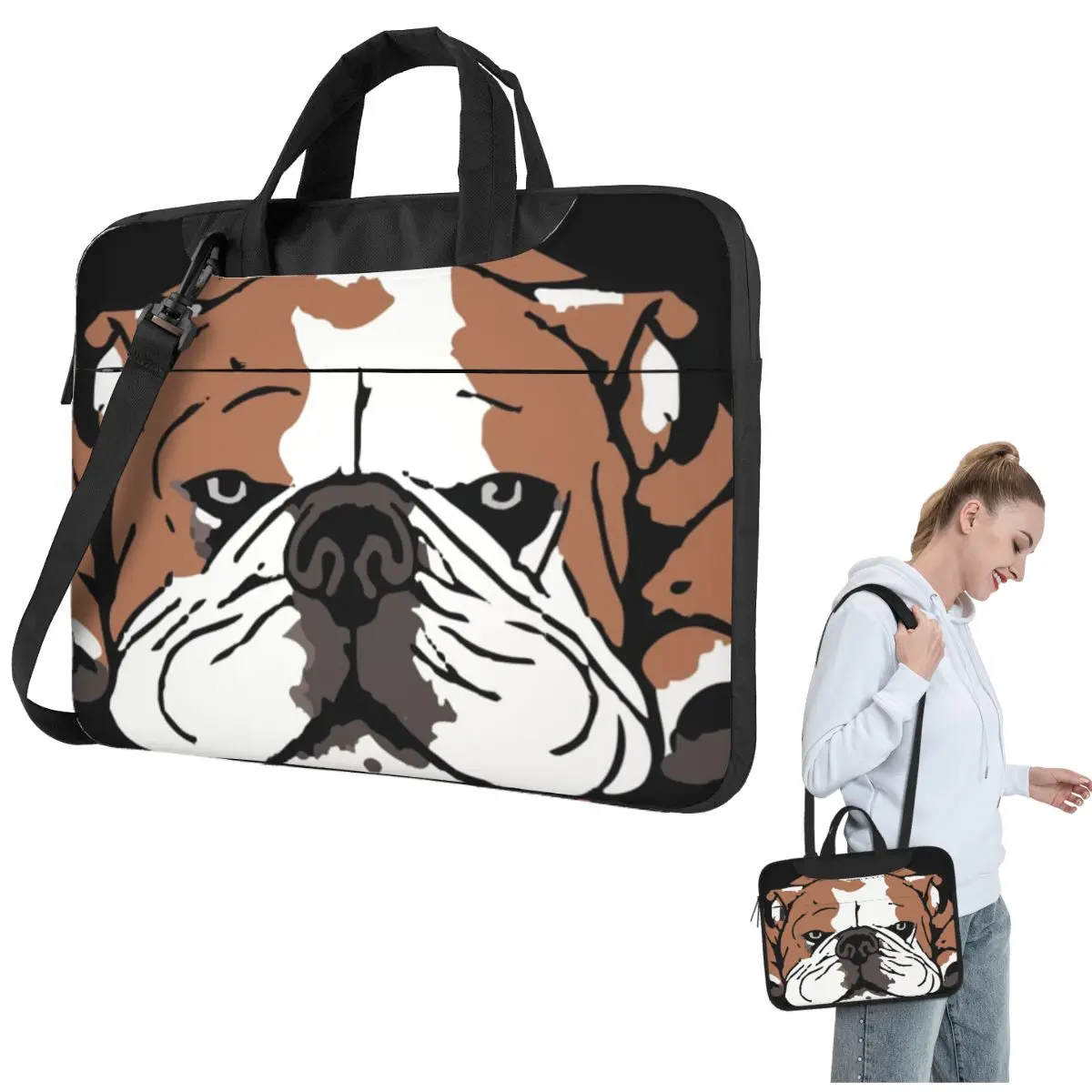

English Bulldog Pups Laptop Bag Case Resistant Protective Computer Bag 13 14 15.6 Inch Crossbody Laptop Pouch Notebook Pouch