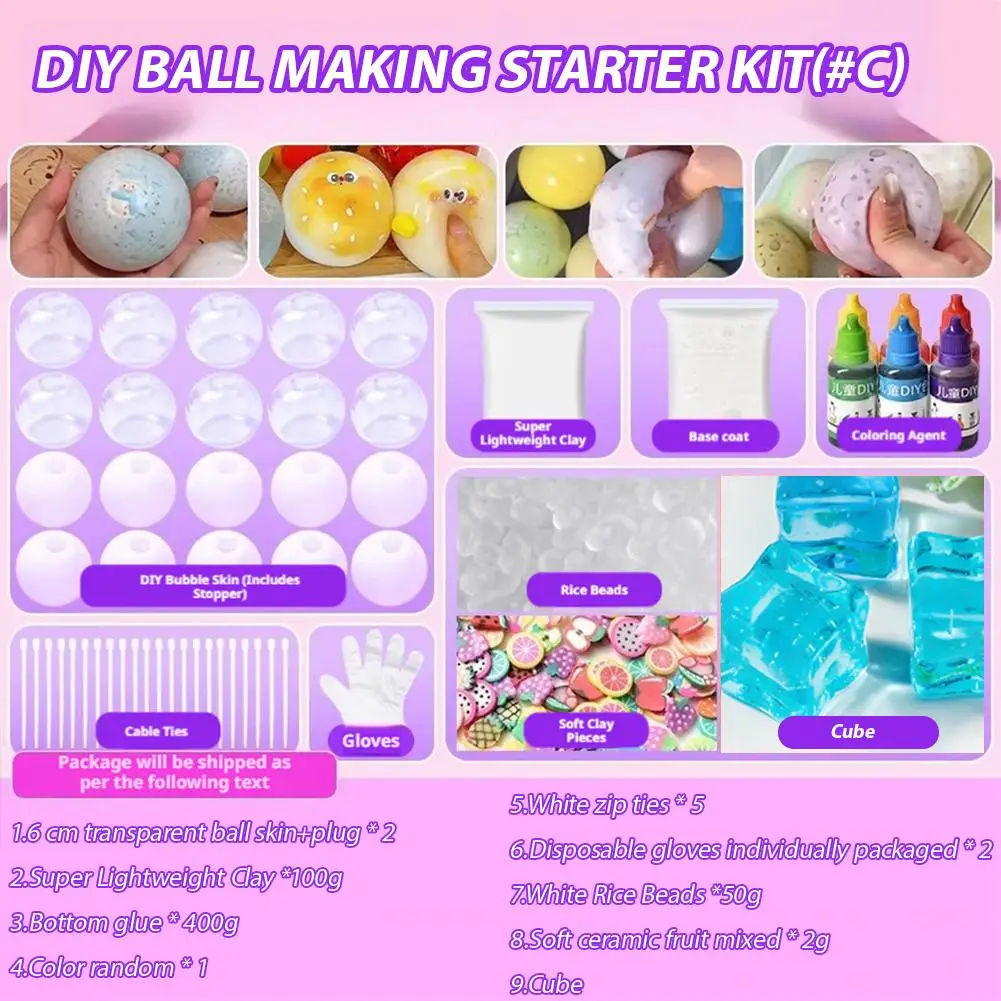 

DIY Handmade Ball Stress Ball Making Kit Texture Handcrafted Pinch Relief Toys The Pack Material Party Anxiety Fidget Z7I9