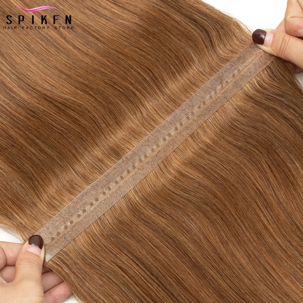 24 inches Double Inject PU Hole Weft Hair Extensions Straight Brown Human Hair Bundles 50g Invisible PU Skin Hair Weaves