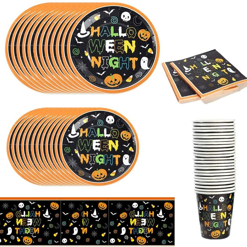 

Halloween decoration party tableware set disposable paper towel paper plate paper cup easter festival party decoration tableware