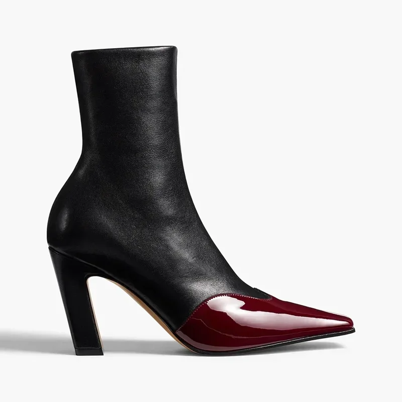 

Shiny Patte Leather Patchwork Sewing Ankle Boots Sexy Square Toe Zipper Accept Customized New Arrivals Fashion Women Boots