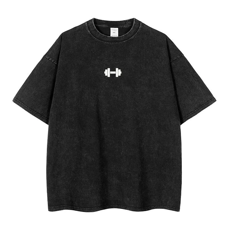 230G Cotton Retro T-shirt Drop-shoulder Sleeve Men Women Vintage Short-sleeve T Shirts Solid Color Hip Hop Loose Tees