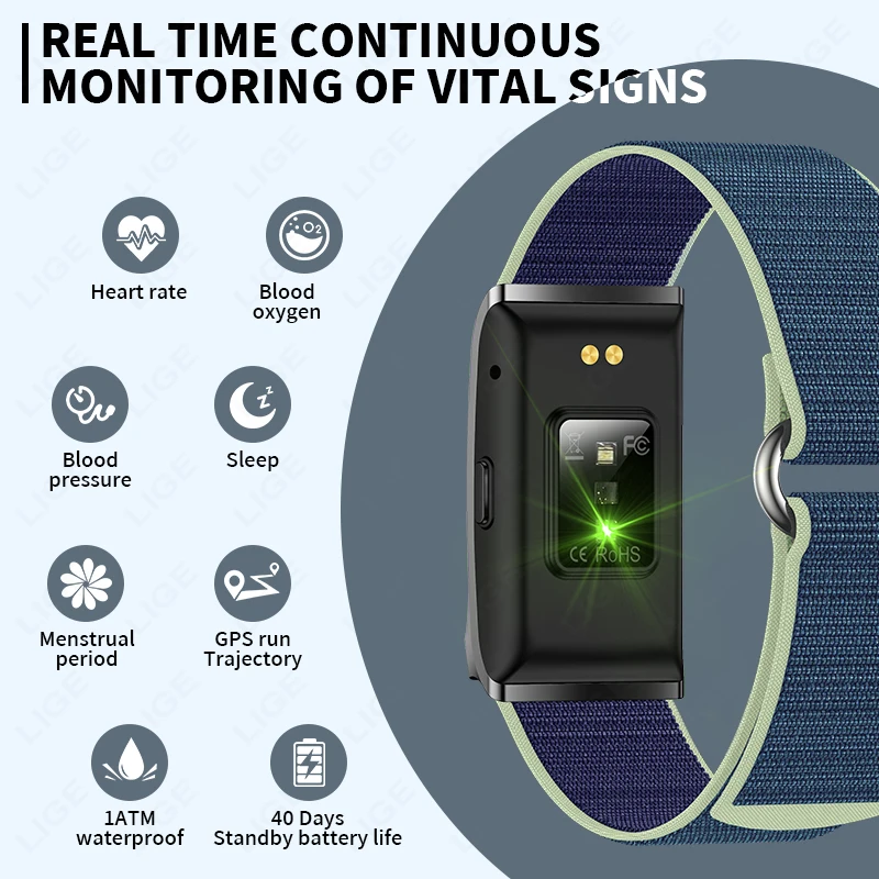 Braccialetto sanitario intelligente, tracker fitness per attività indossabile Modalità multi-sport Monitoraggio automatico continuo per tutto il giorno Dati sanitari