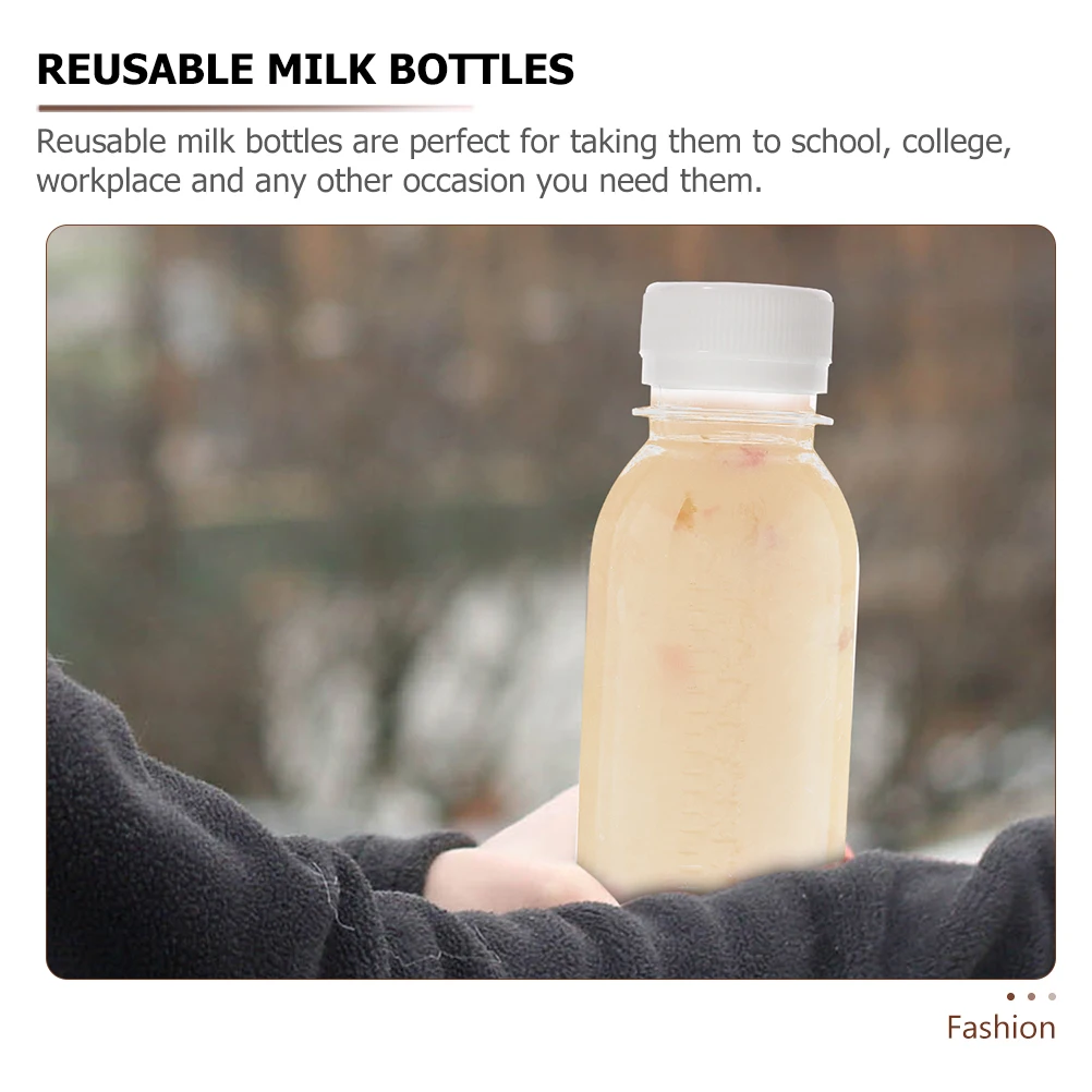 

15pcs Clear Milk Bottles With Caps Reusable Juice Bottles For Travel Smoothie Water Drinks Transparent Household Empty