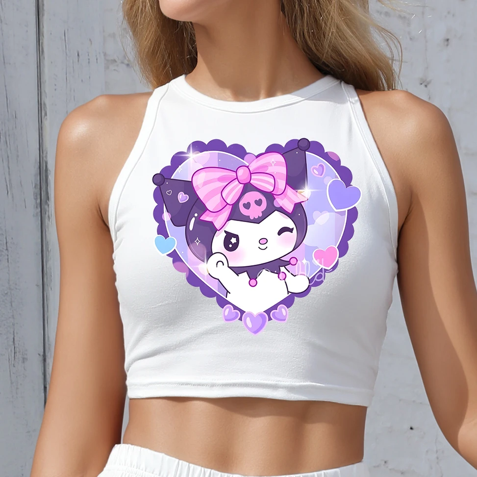 

SUMMER TOP KUROMI off shoulder crop top women clothes SHOUJO FASHION adult women cartoon T-Shirt