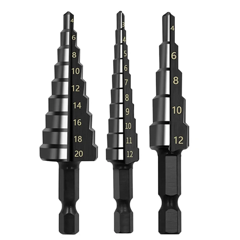

Straight Groove Step Drill Bit Set Titanium Coated Wood Metal Hole Cutter Core Drill Bit Set Step drill bit Drill bit sets Bits
