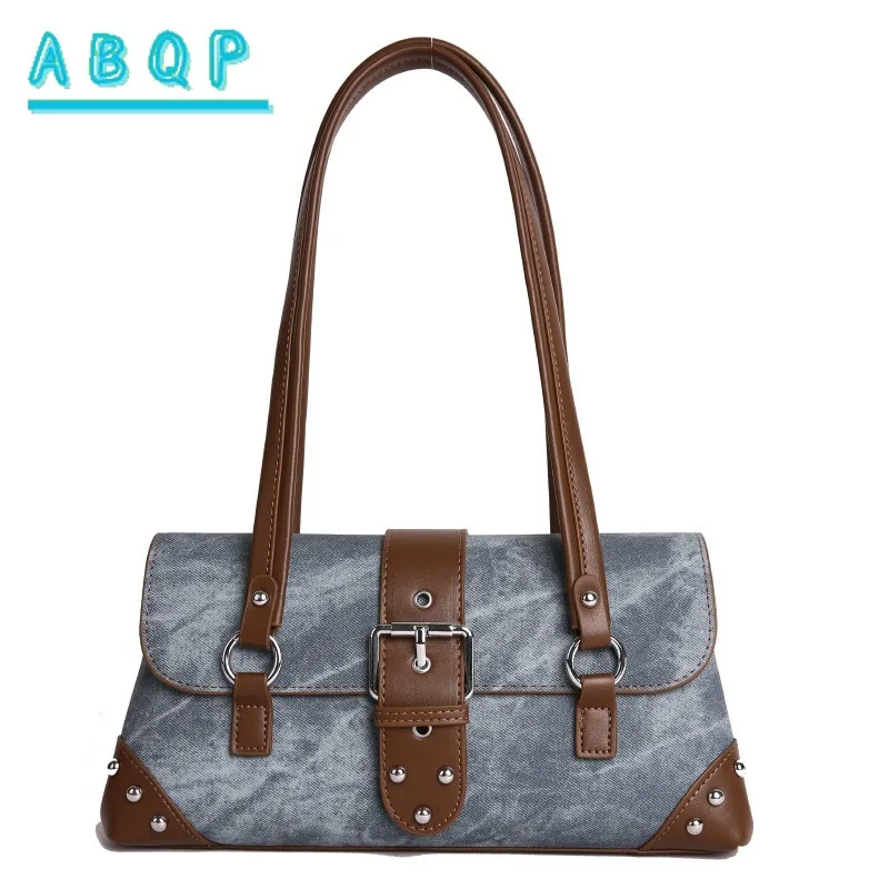 

Сумка на плечо в стиле ретро с заклепками под мышками, женские сумки в форме полумесяца, модная модная индивидуальная сумка-бродяга, большая вместительная сумка