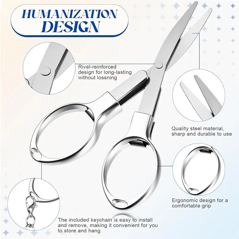 ABVT-12 Pcs Folding Stainless Steel Scissors With 12 Keychains Portable Mini Badge-Safety Scissors For Nurse, Office, Craft B