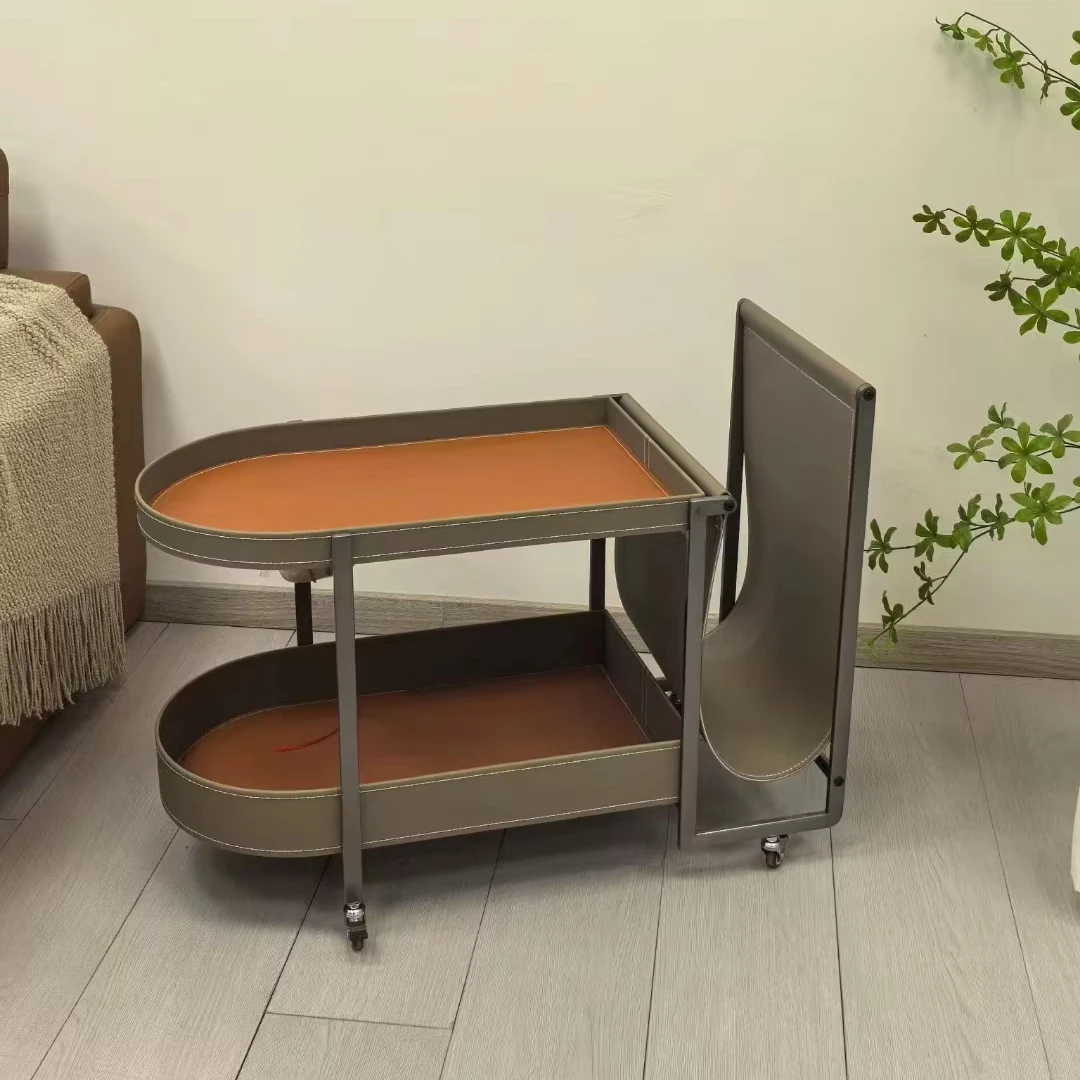 Brown Saddle Leather Trolley Coffee Table