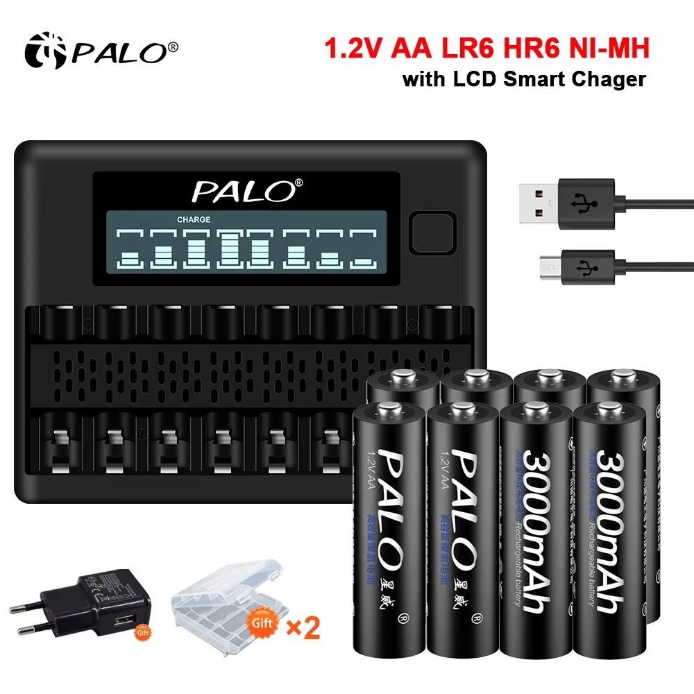 Akumulator PALO 1.2V AA 3000mAh HR6 2A NI-MH z inteligentną ładowarką do akumulatorów 1.2V AA AAA NI-MH