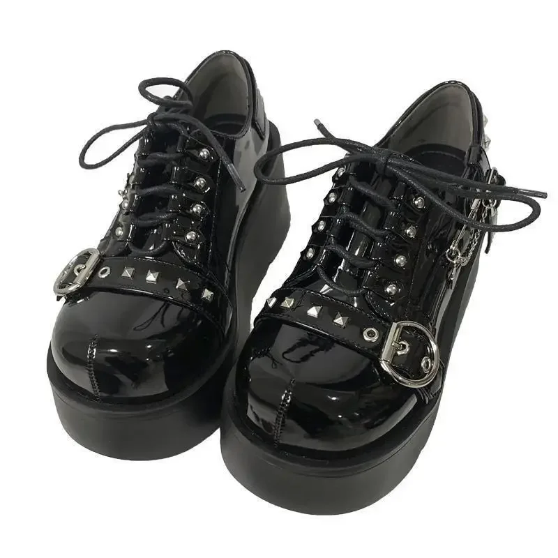 Transfer Student Taboo Girl's Shoes PU Thick Soled  Waterproof Shoes Round Toe Lolita Hot Punk Platform Shoes