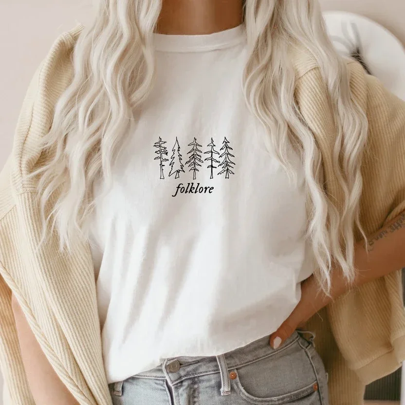 Folklore printed women t-shirts Music Albums T-shirt Folklore Inspired Tee Evermore Midnights Cute Aesthetic Tee Gift for Fans