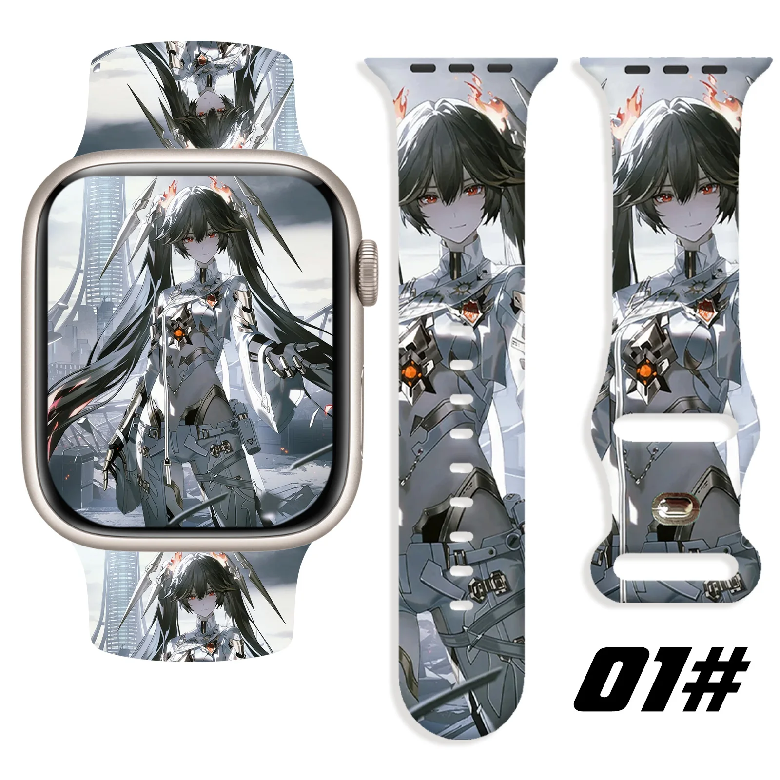 

Gorgeous Punishing: Gray Raven Theme Print Strap for Apple Watch 11/10/9/SE, Soft Replacement Silicone Band 46mm/45mm/44mm/42mm