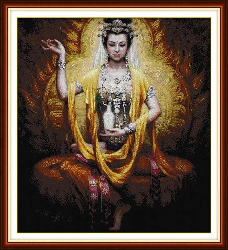

Joy Sunday New Printed Cross Stitch Kit Easy Pattern Aida Stamped Fabric Embroidery Set DIY Needleworks-Dunhuang Figure